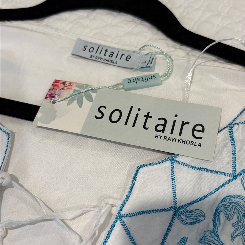 Solitaire White Tunic with Blue Embroidery - Picture 3 of 3